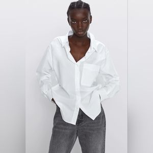 ZARA WHITE POPLIN BUTTON DOWN SHIRT
